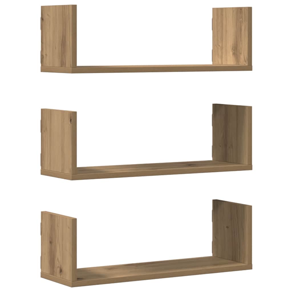 væghylder 3 stk. 58x18x18 cm konstrueret træ egetræsfarve