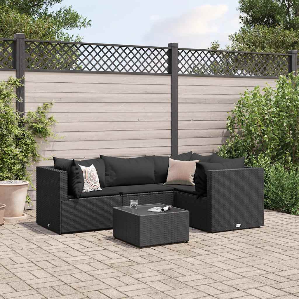 loungesæt til haven 5 dele med hynder polyrattan sort