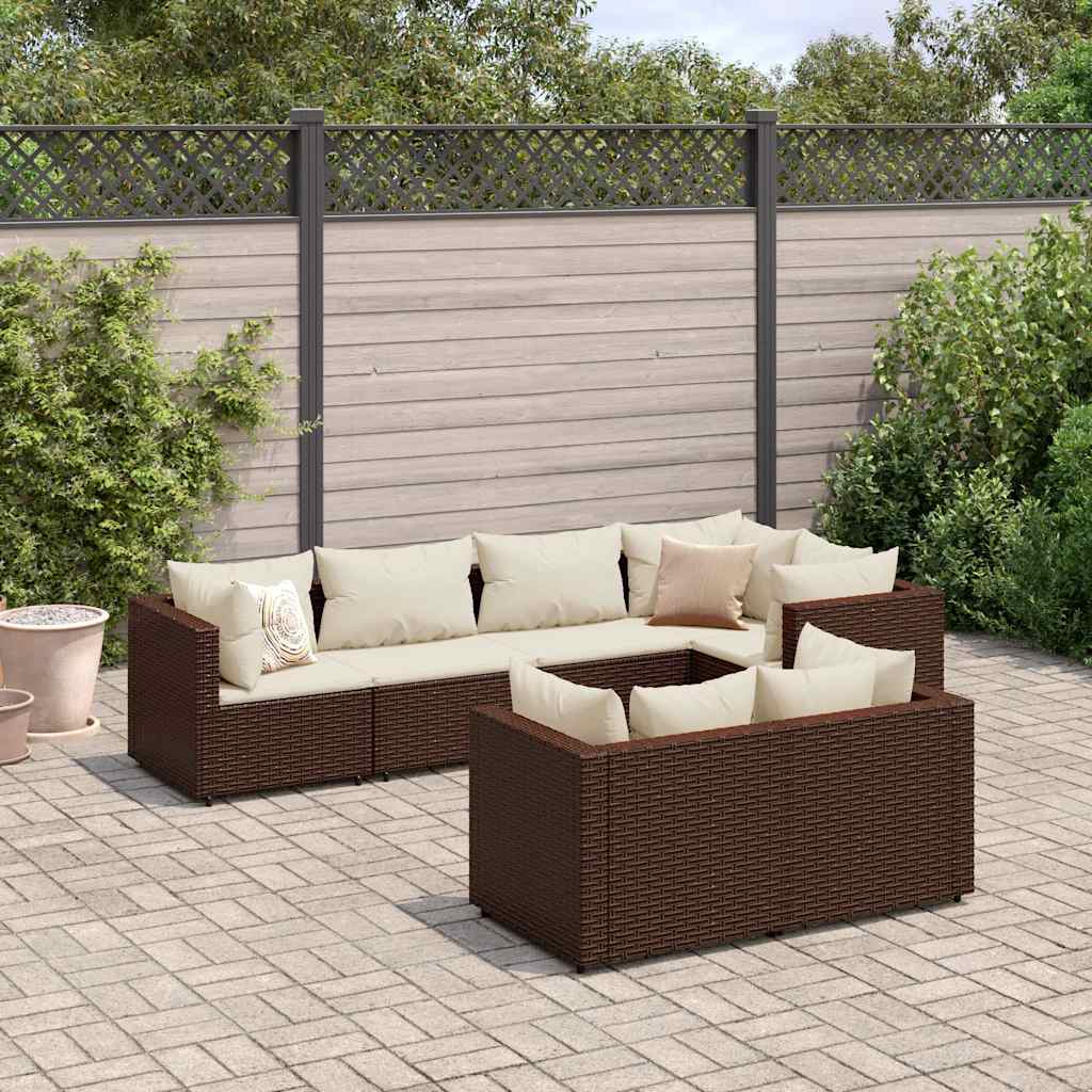 loungesæt til haven 7 dele med hynder polyrattan brun