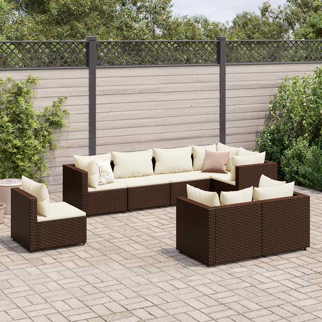 loungesæt til haven 8 dele med hynder polyrattan brun