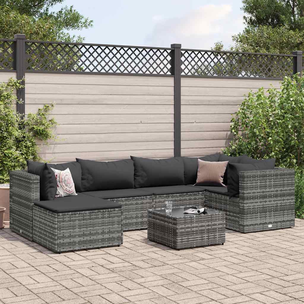 loungesæt til haven 7 dele med hynder polyrattan grå
