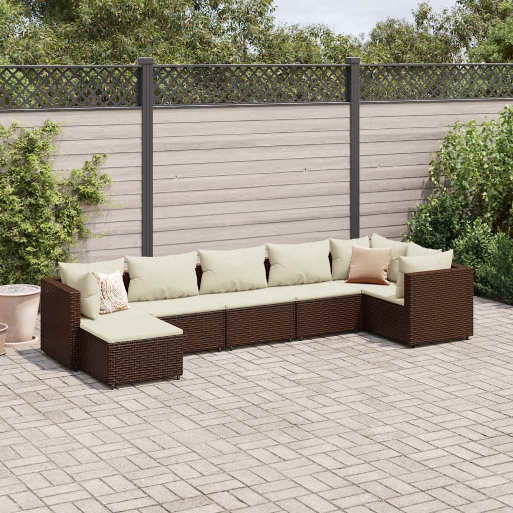 loungesæt til haven 7 dele med hynder polyrattan brun