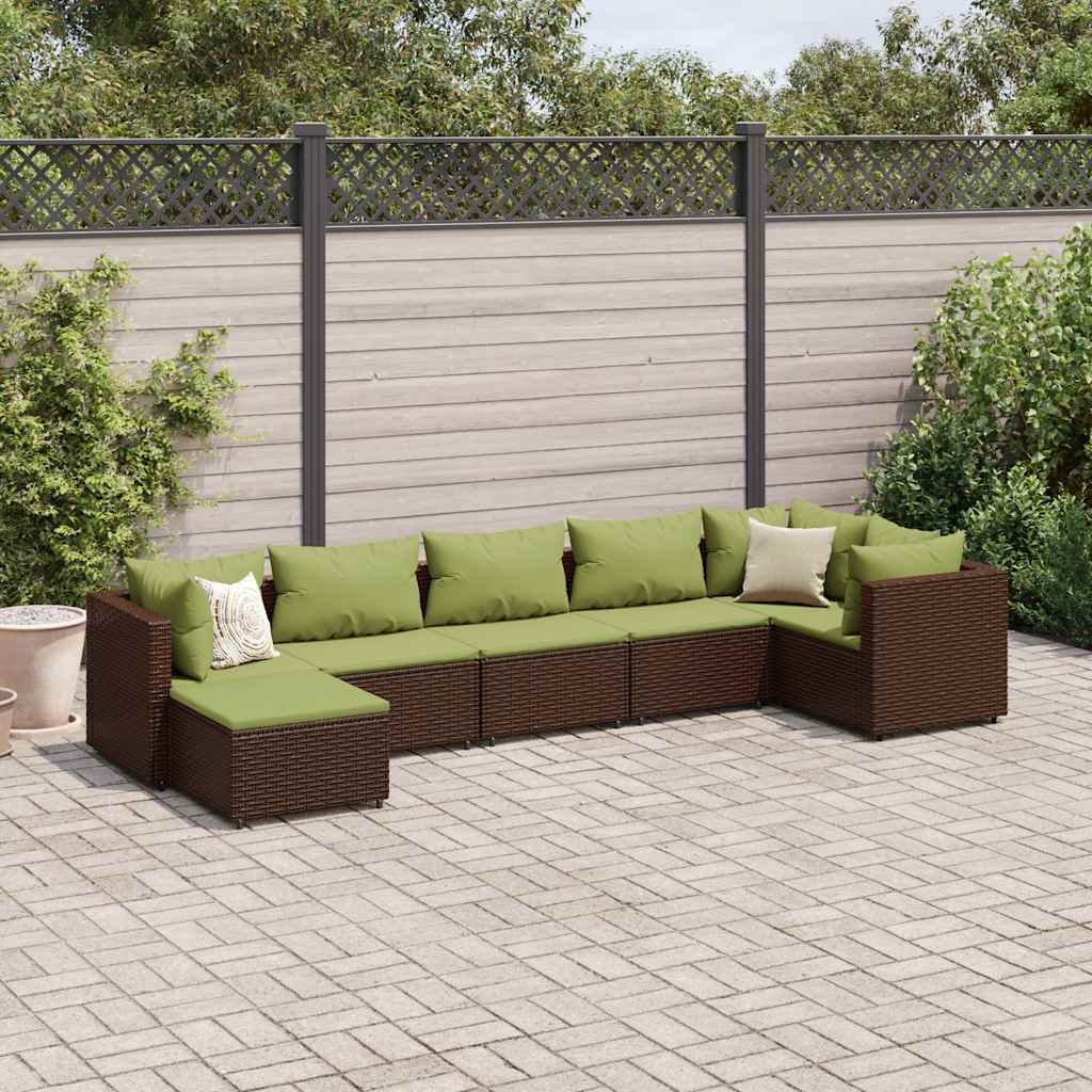 loungesæt til haven 7 dele med hynder polyrattan brun