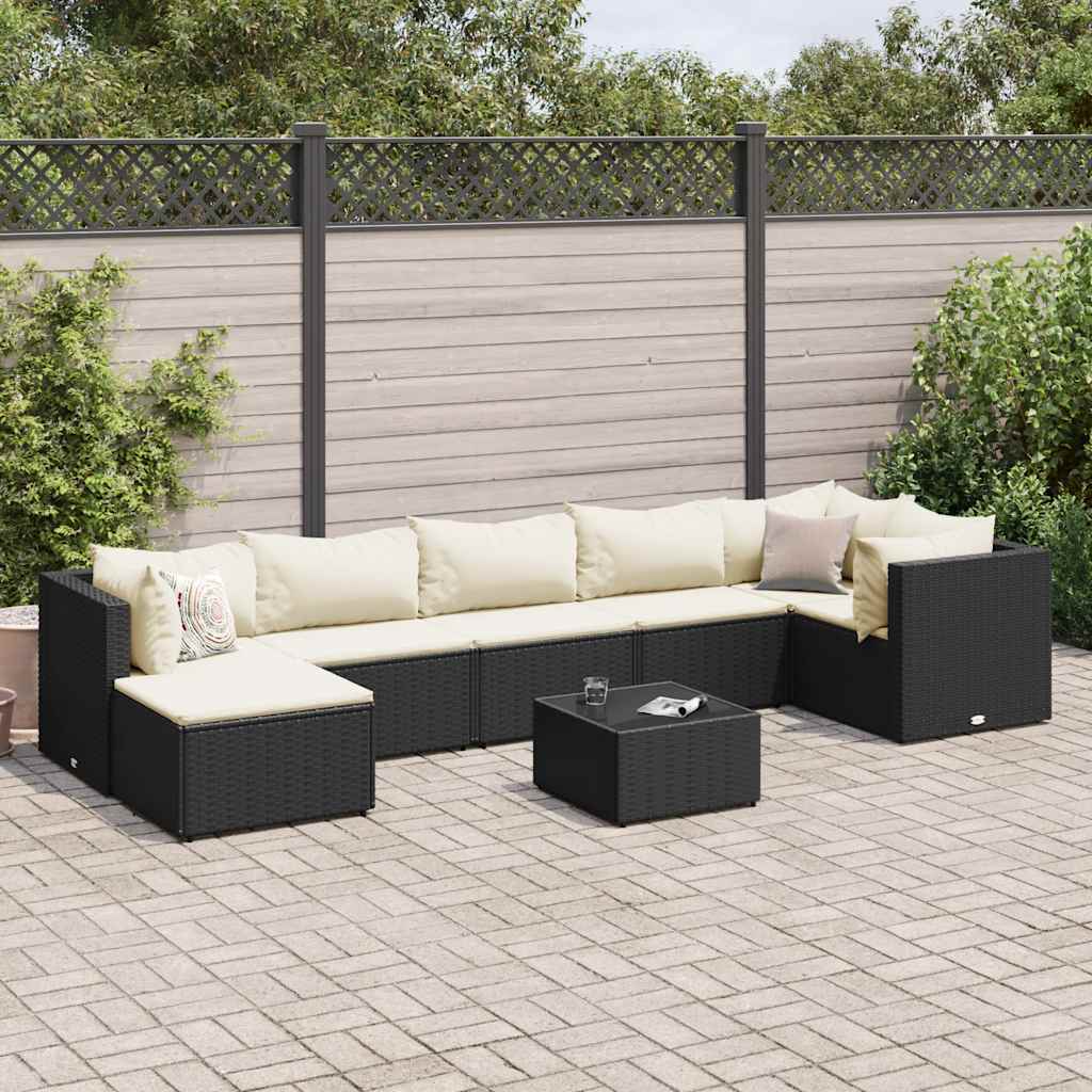 loungesæt til haven 8 dele med hynder polyrattan sort