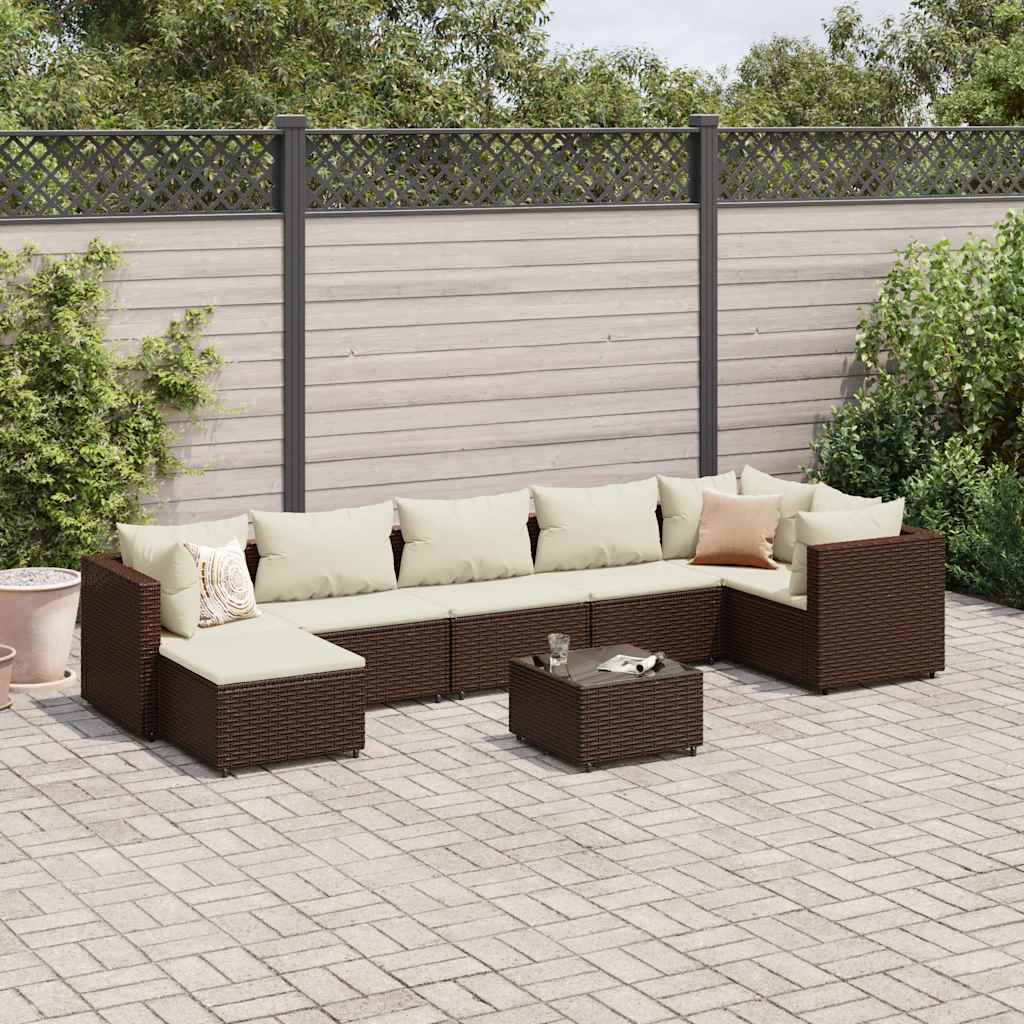 loungesæt til haven 8 dele med hynder polyrattan brun