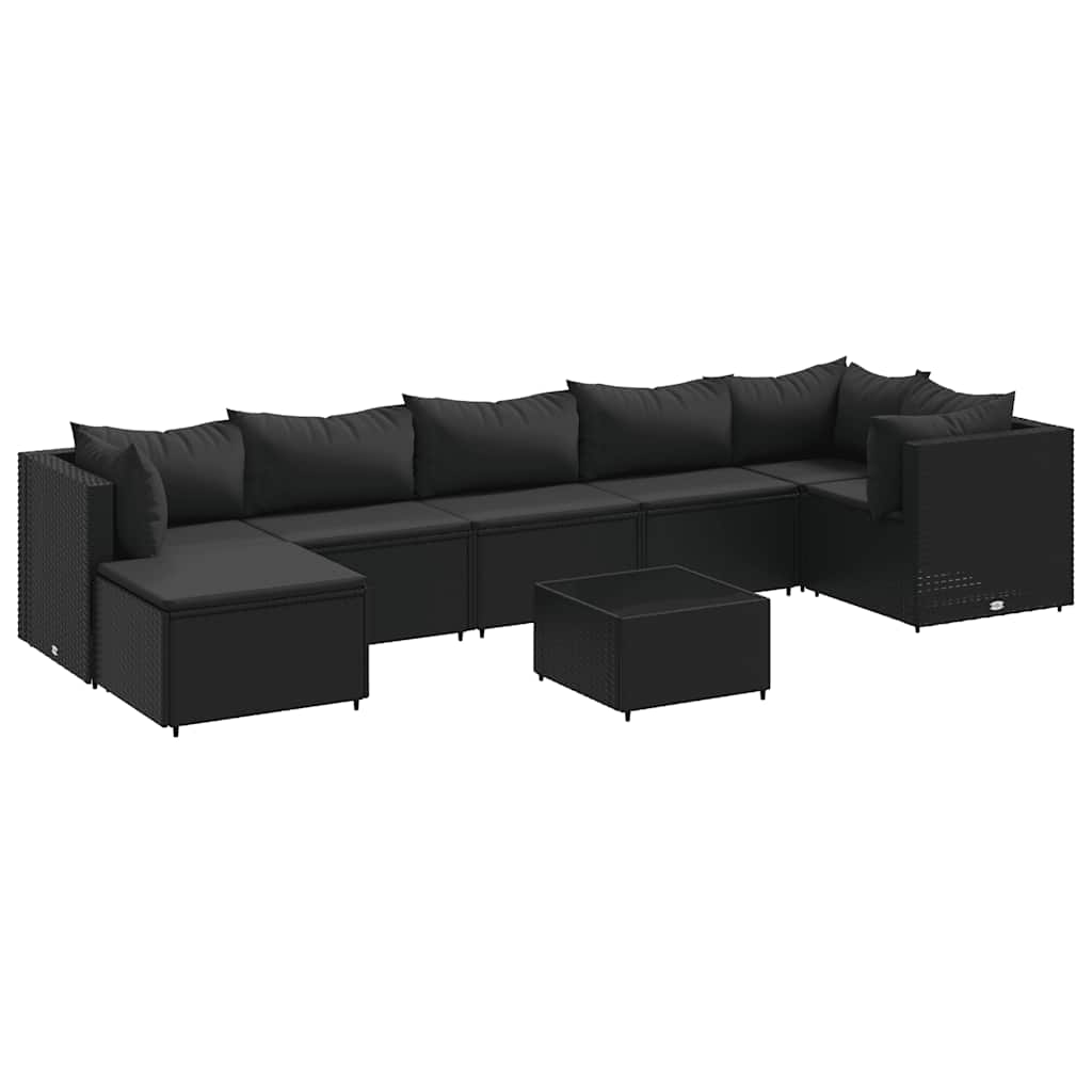 loungesæt til haven 8 dele med hynder polyrattan sort