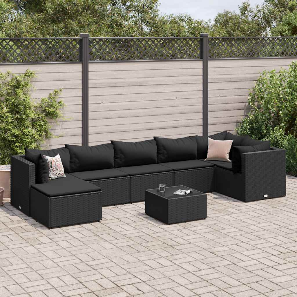 loungesæt til haven 8 dele med hynder polyrattan sort