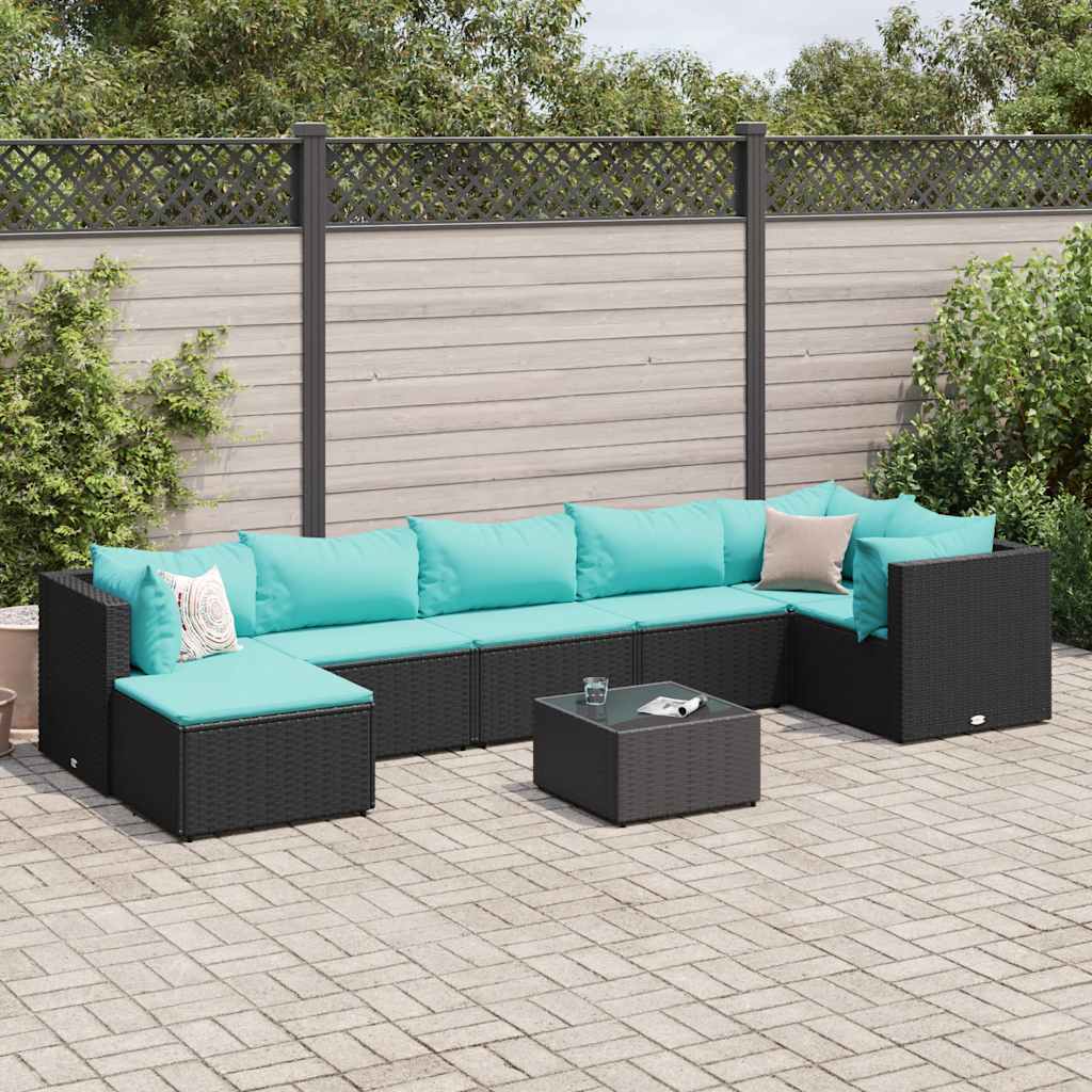loungesæt til haven 8 dele med hynder polyrattan sort