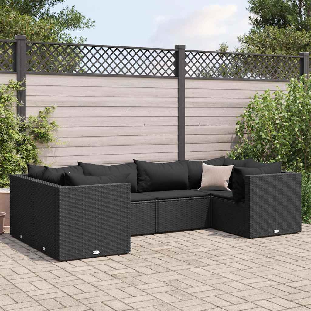 loungesæt til haven 6 dele med hynder polyrattan sort