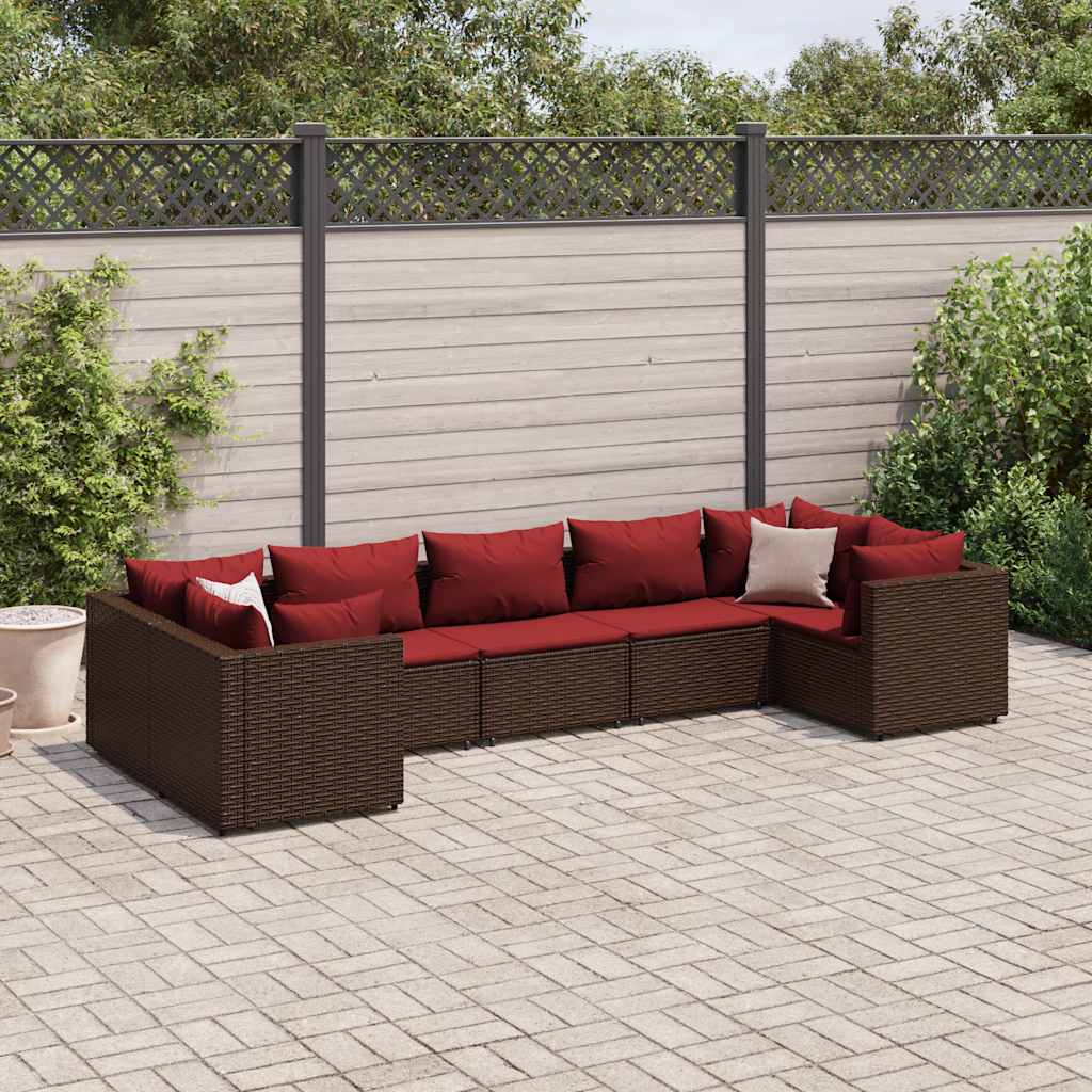 loungesæt til haven 7 dele med hynder polyrattan brun