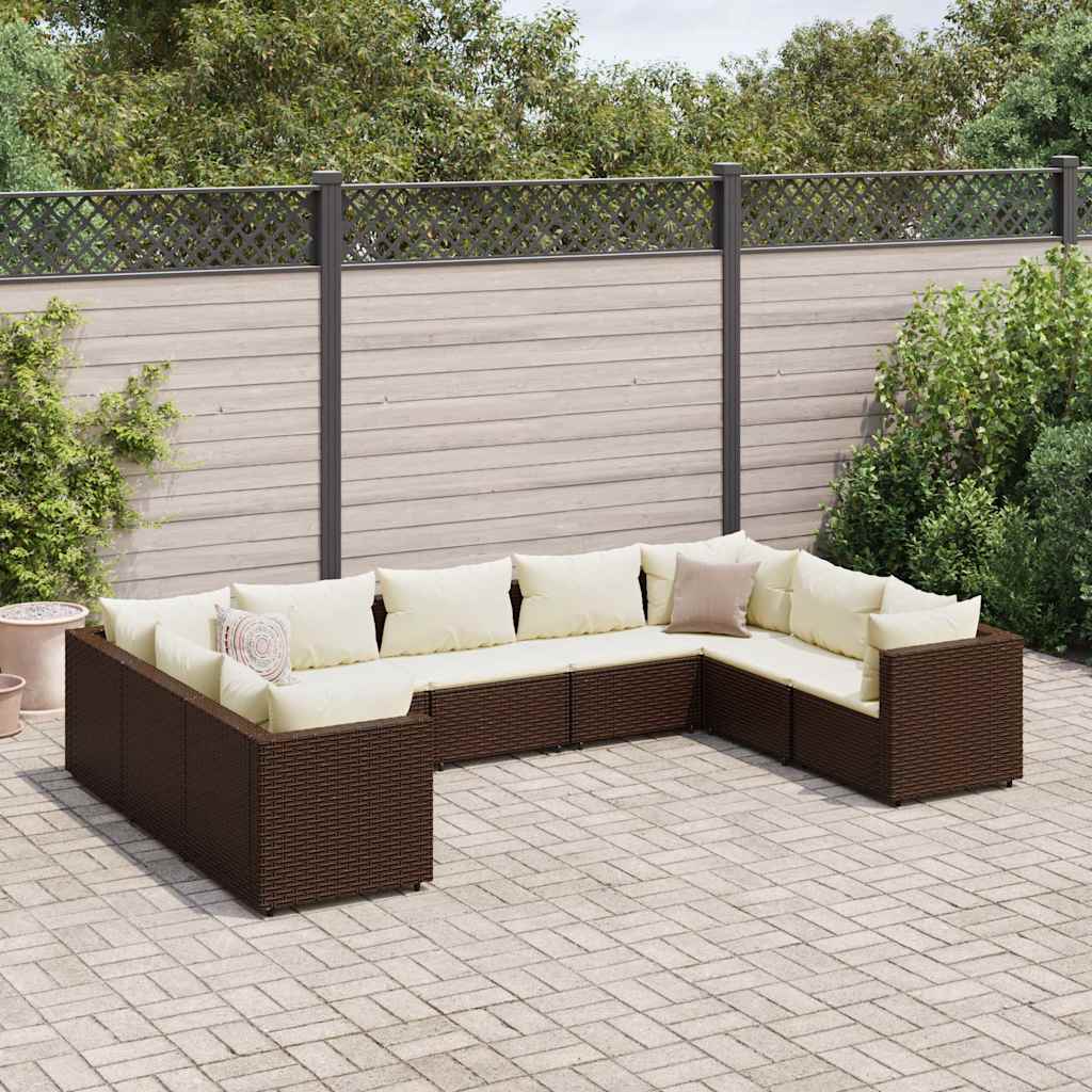 loungesæt til haven 9 dele med hynder polyrattan brun