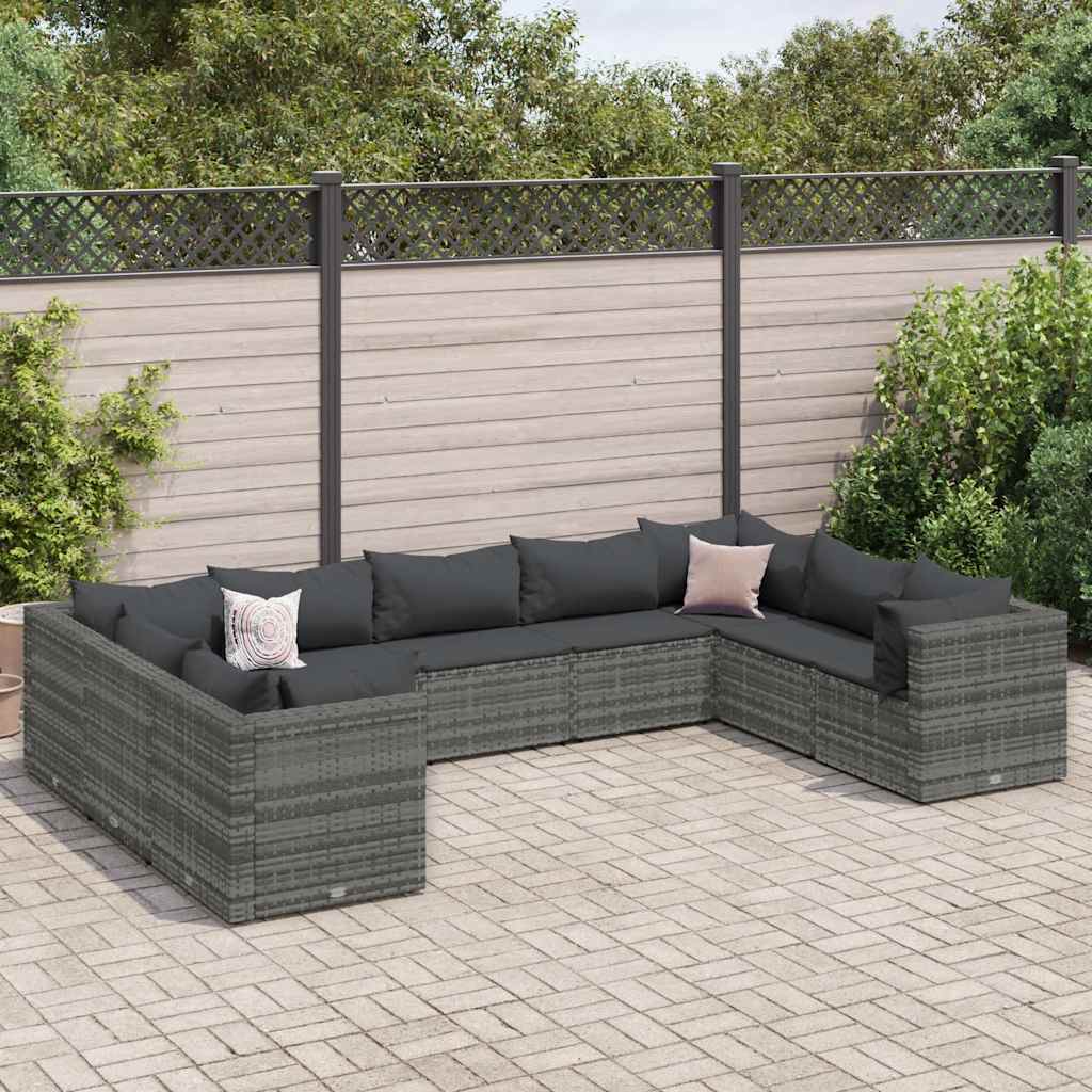 loungesæt til haven 9 dele med hynder polyrattan grå