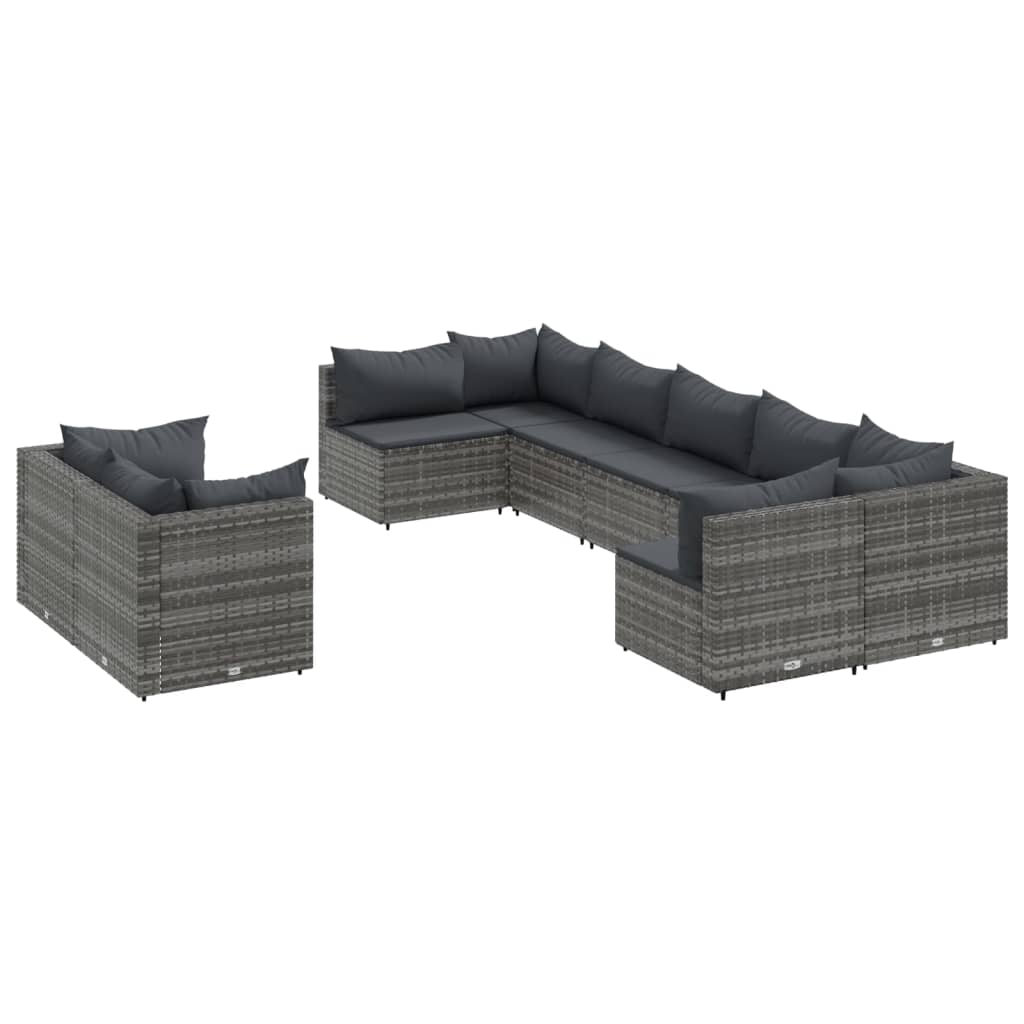 sofasæt til haven 9 dele med hynder polyrattan grå