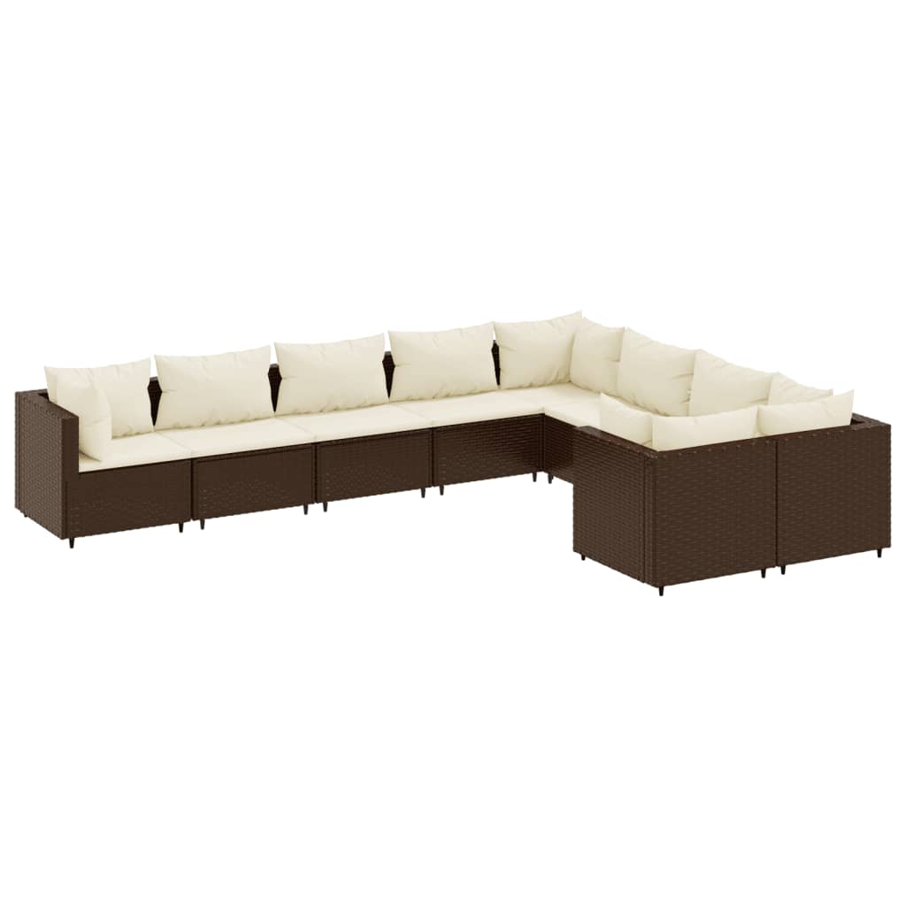 sofasæt til haven 9 dele med hynder polyrattan brun