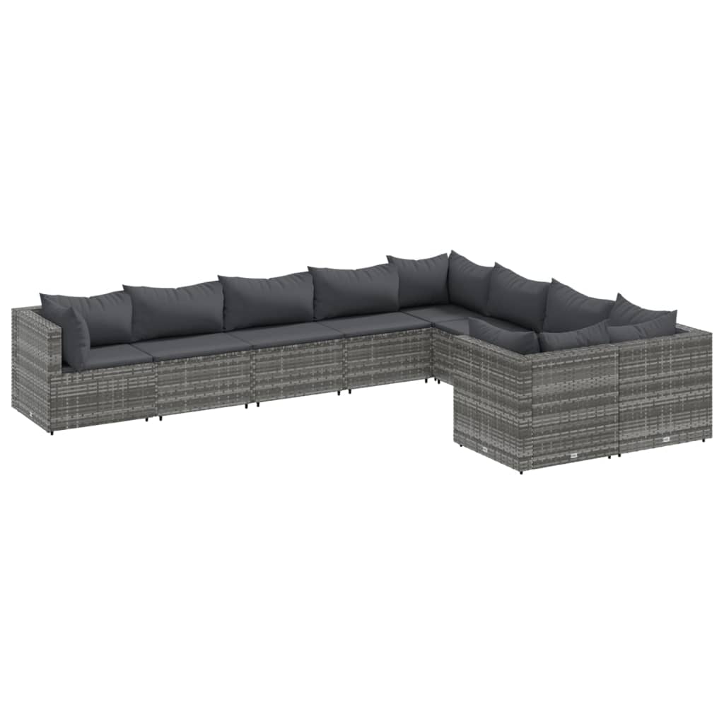 sofasæt til haven 9 dele med hynder polyrattan grå