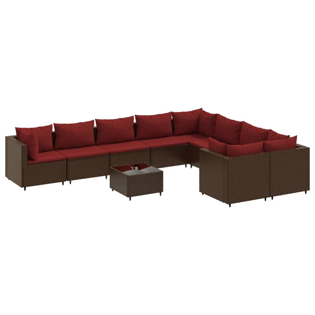 sofasæt til haven 10 dele med hynder polyrattan brun