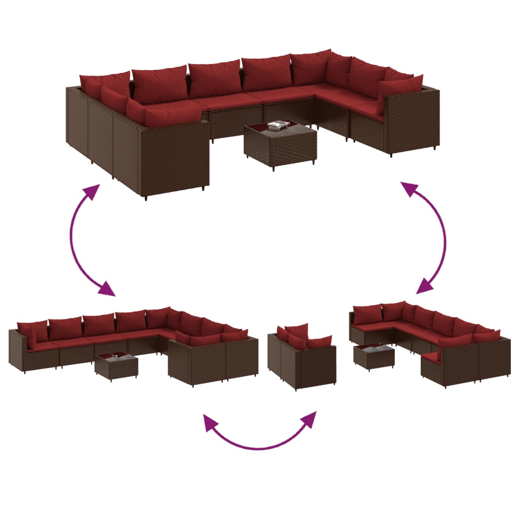 sofasæt til haven 10 dele med hynder polyrattan brun