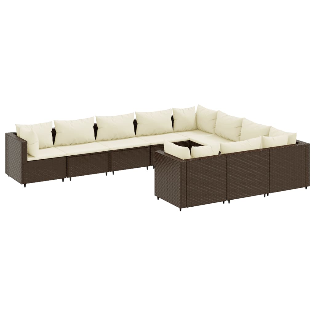 sofasæt til haven 10 dele med hynder polyrattan brun