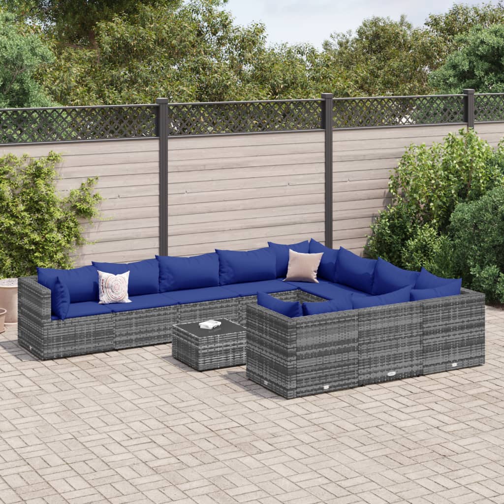 loungesæt til haven 11 dele med hynder polyrattan grå