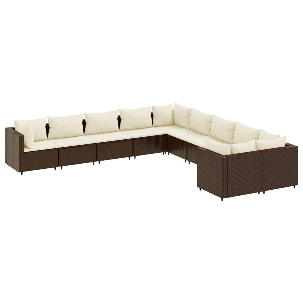 sofasæt til haven 10 dele med hynder polyrattan brun