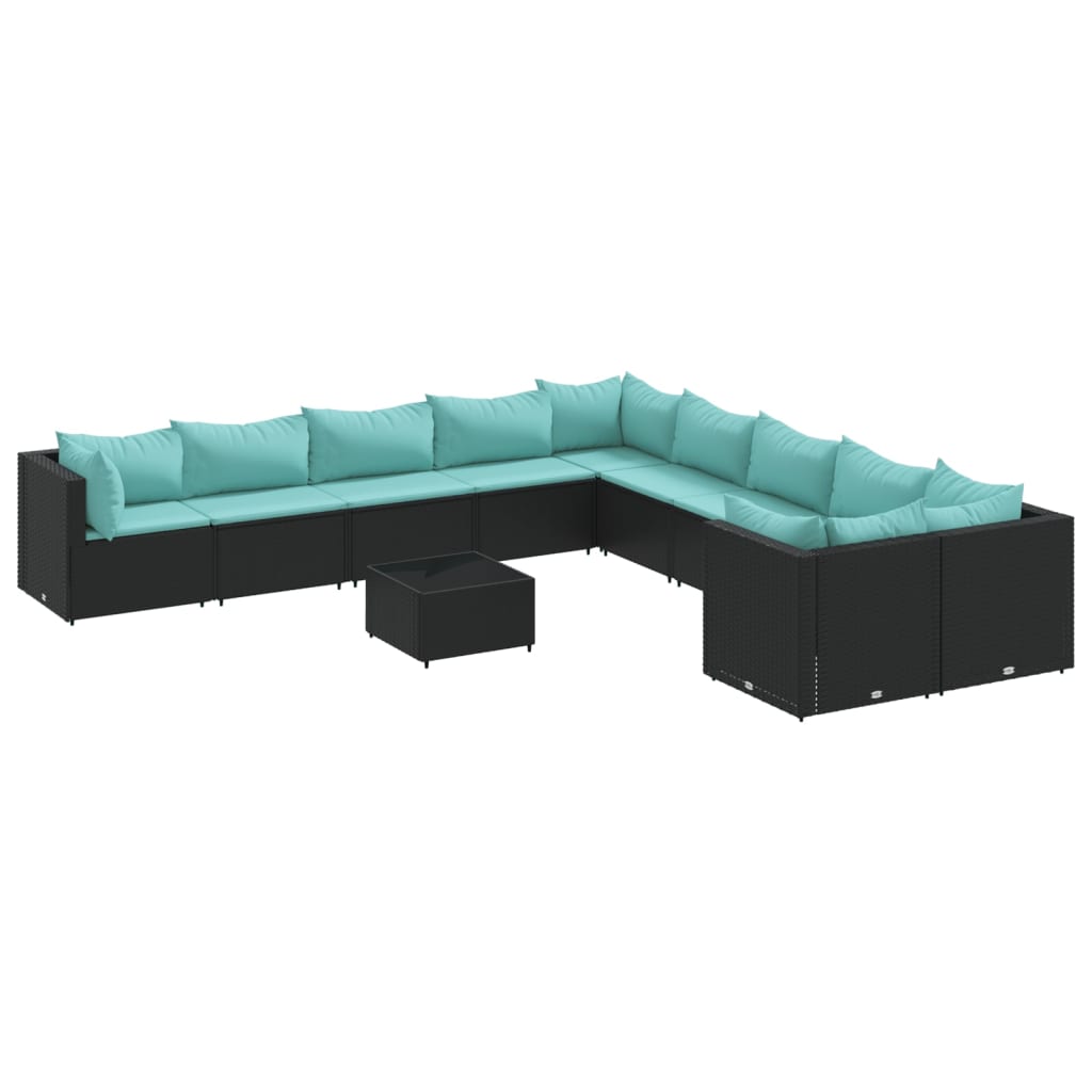 sofasæt til haven 11 dele med hynder polyrattan sort