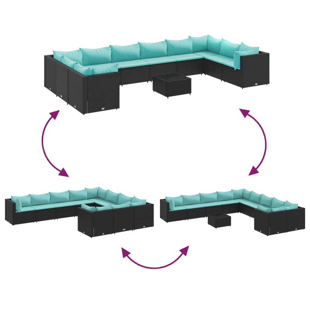 sofasæt til haven 11 dele med hynder polyrattan sort