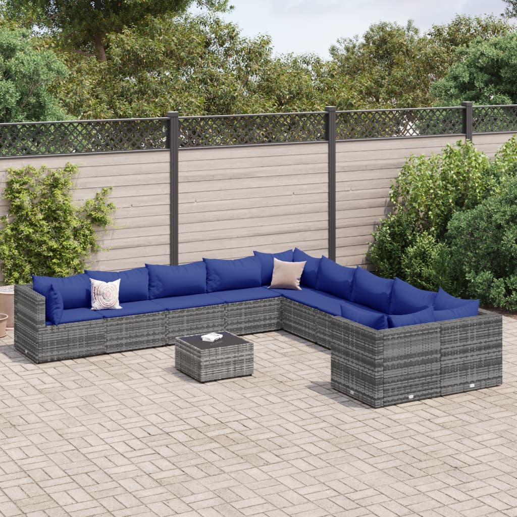 loungesæt til haven 11 dele med hynder polyrattan grå