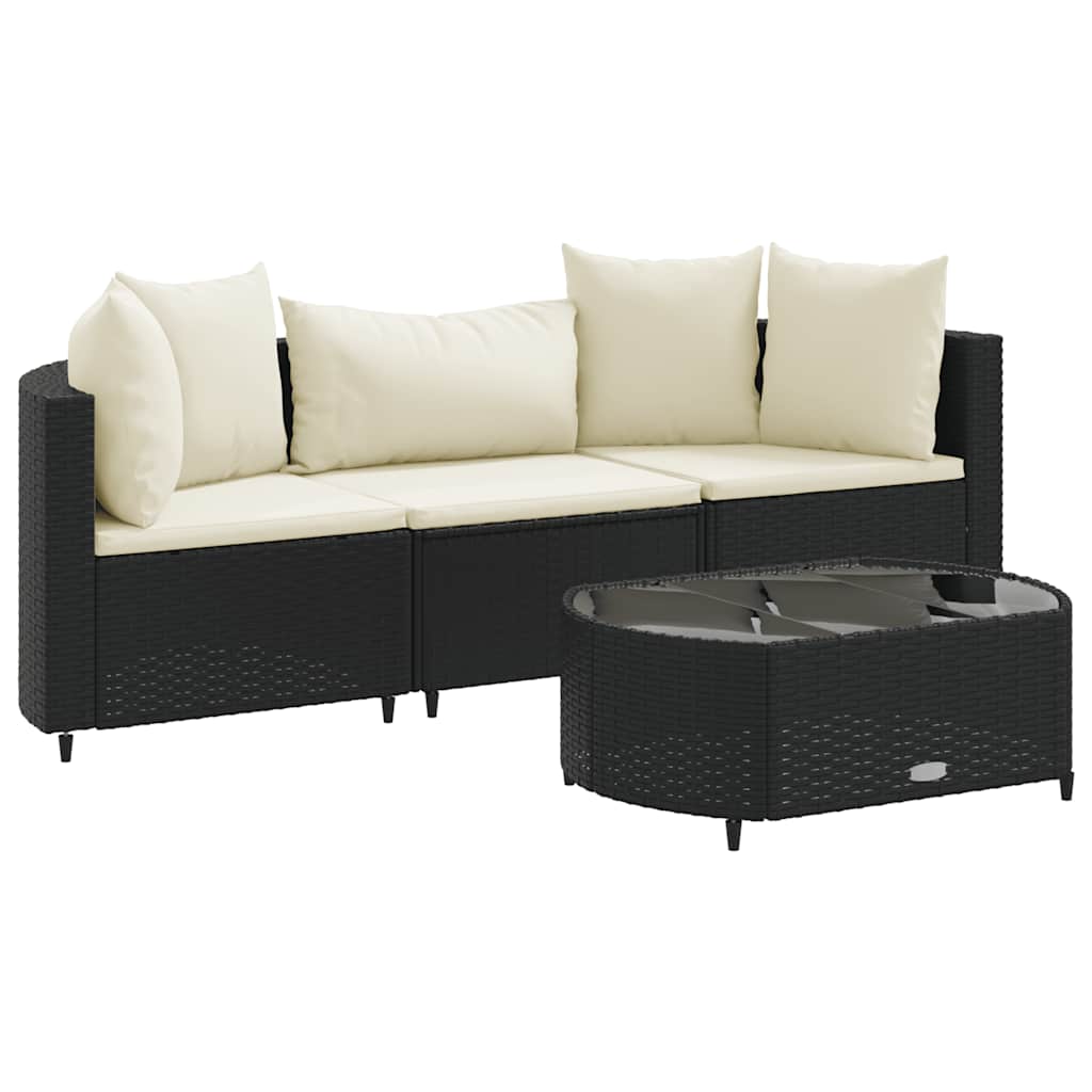 sofasæt til haven 4 dele med hynder polyrattan sort