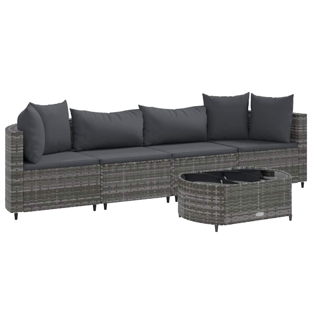 sofasæt 5 dele med hynder polyrattan grå