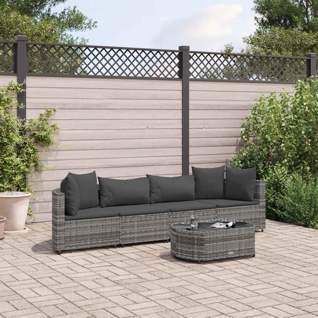 sofasæt 5 dele med hynder polyrattan grå