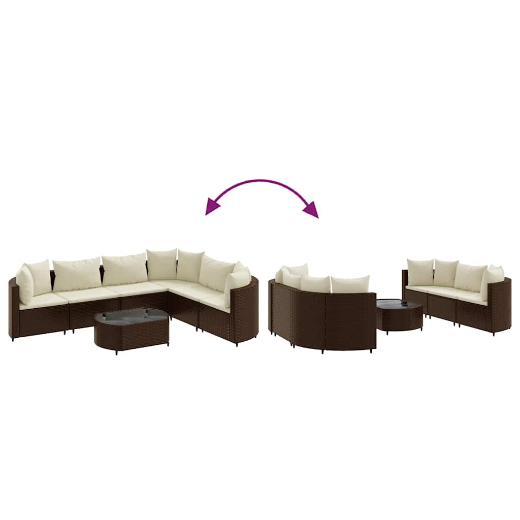sofasæt til haven 7 dele med hynder polyrattan brun