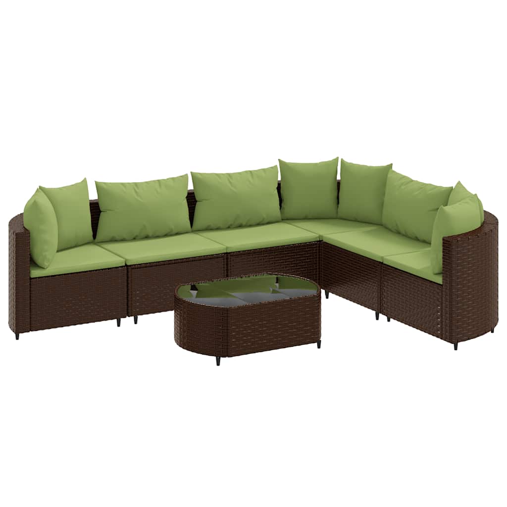 sofasæt til haven 7 dele med hynder polyrattan brun