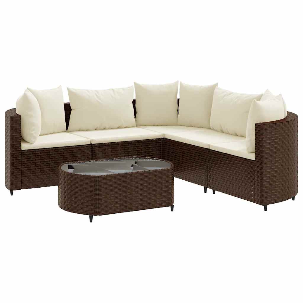 sofasæt til haven 6 dele med hynder polyrattan brun