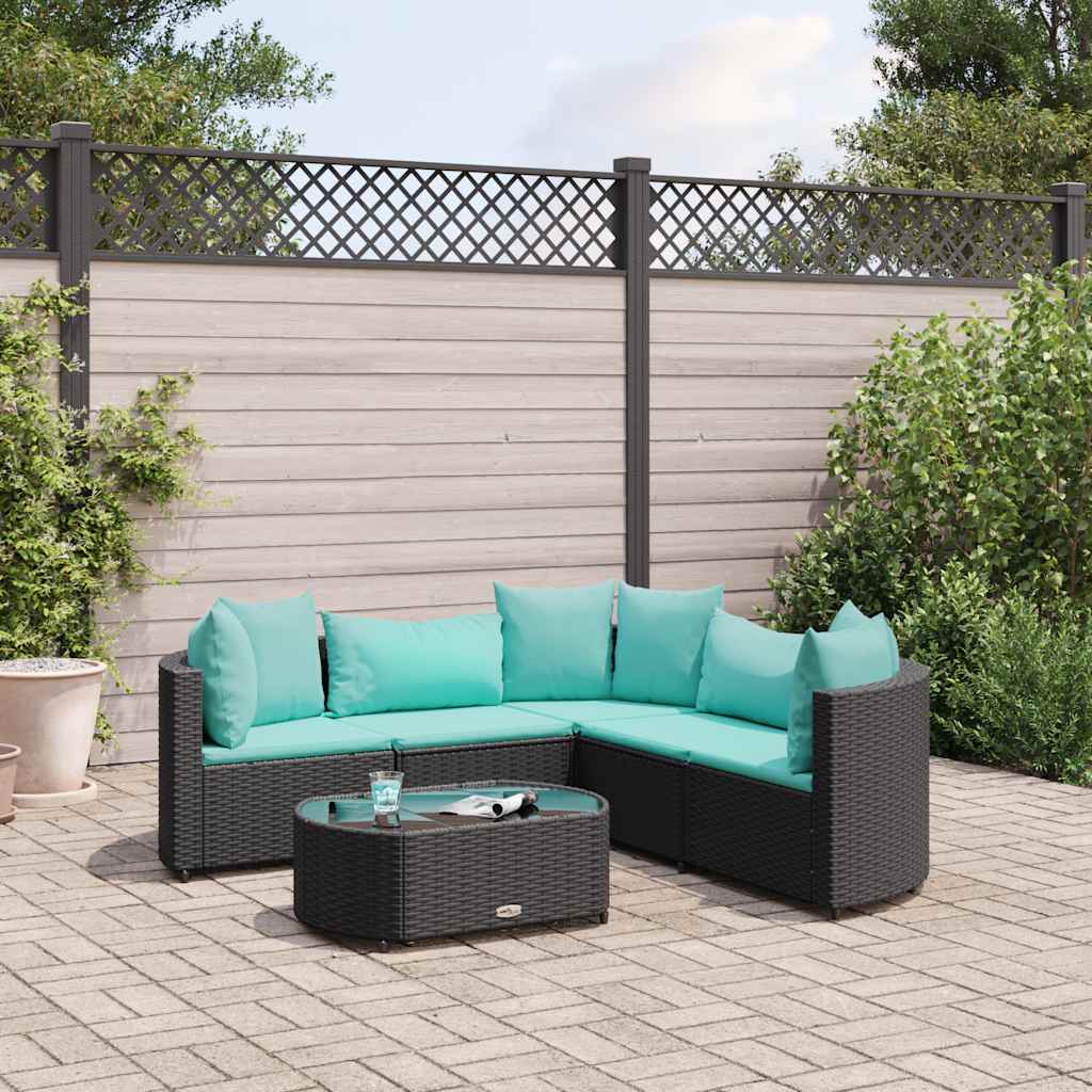 sofasæt til haven 6 dele med hynder polyrattan sort