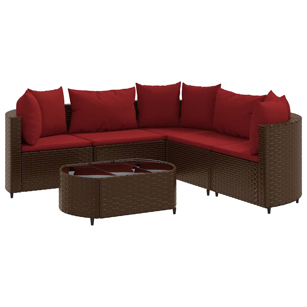 sofasæt til haven 6 dele med hynder polyrattan brun