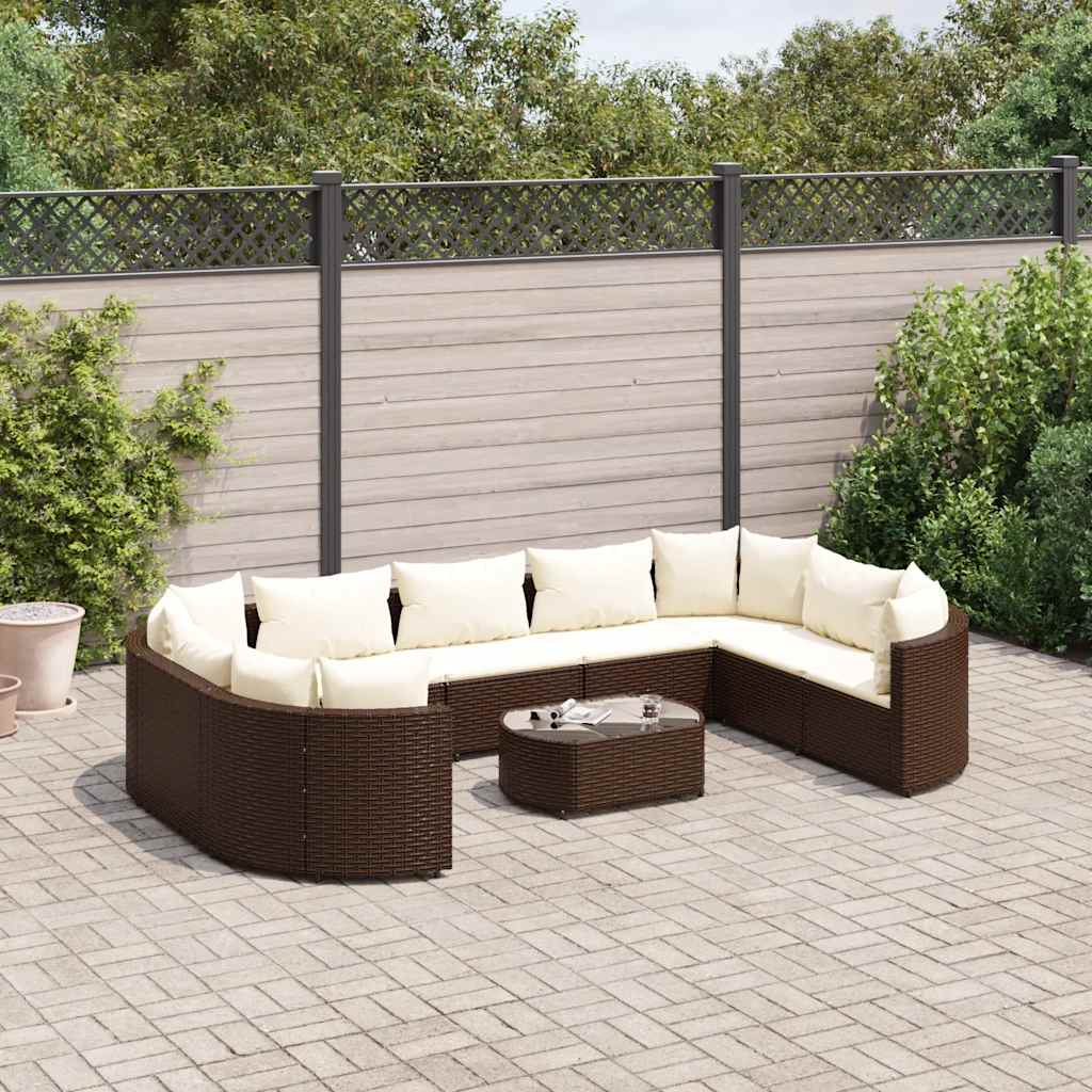 sofasæt til haven 10 dele med hynder polyrattan brun