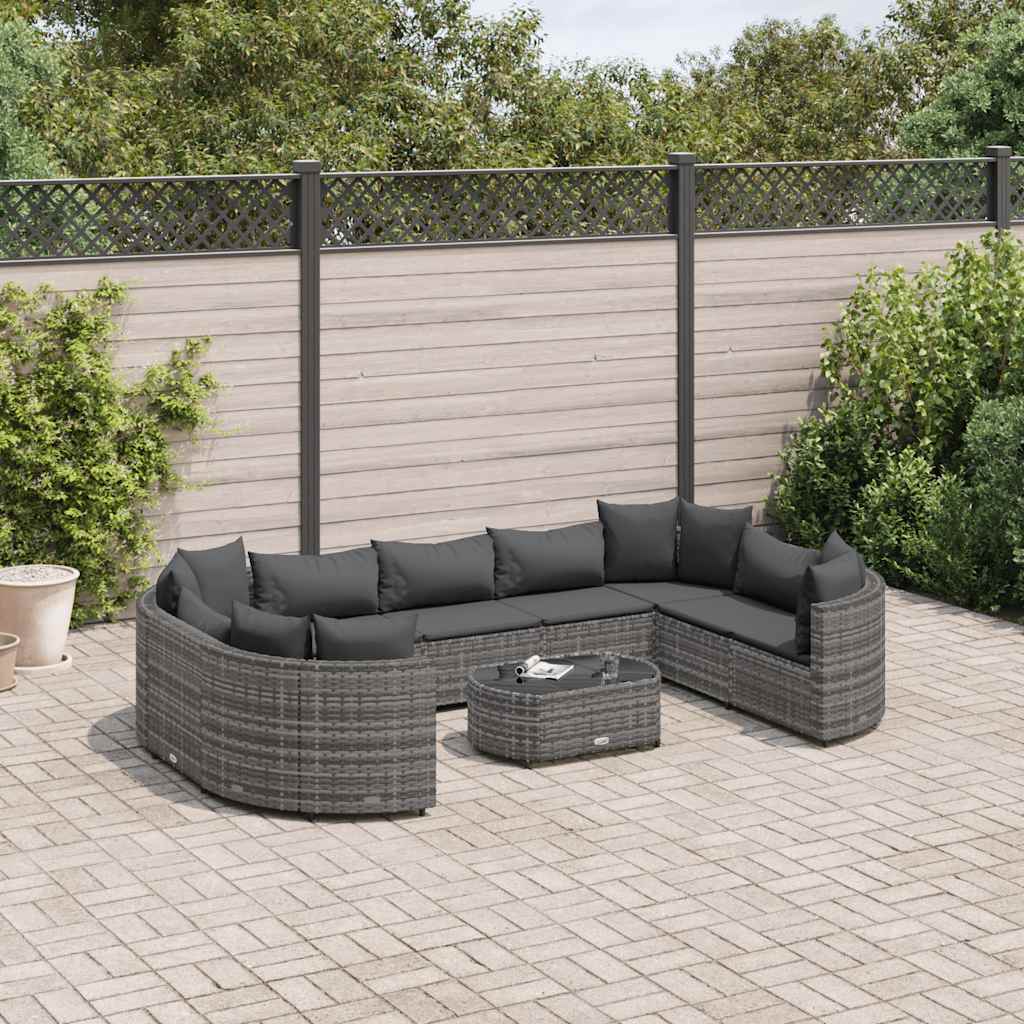 sofasæt til haven 10 dele med hynder polyrattan grå
