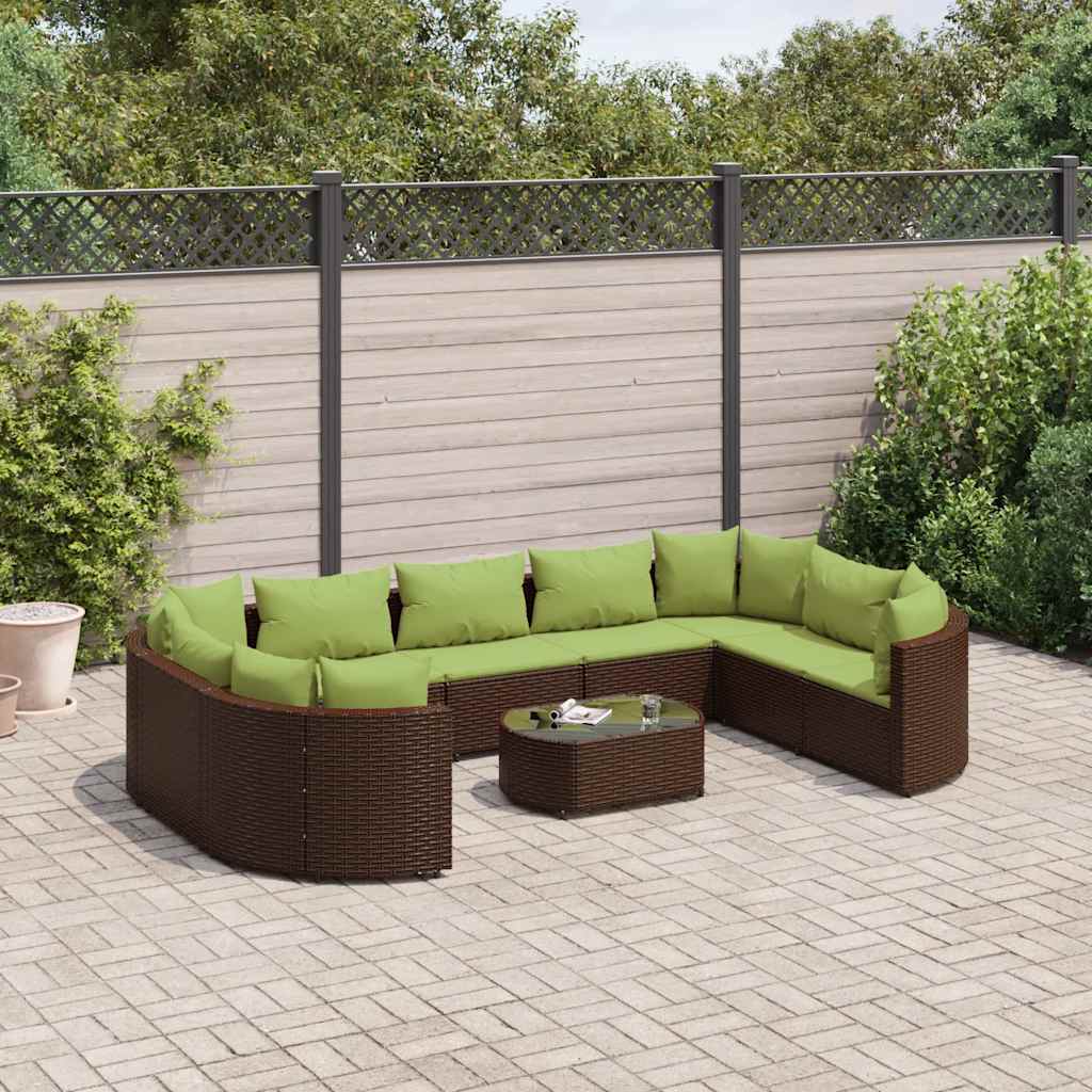 sofasæt til haven 10 dele med hynder polyrattan brun