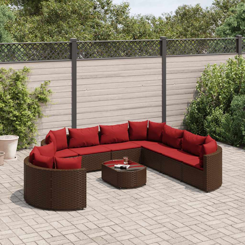 sofasæt til haven 10 dele med hynder polyrattan brun