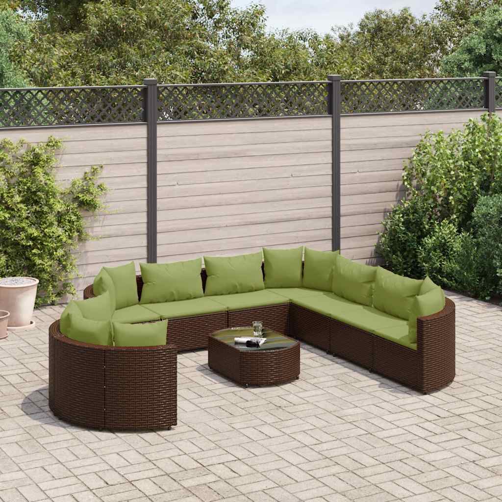 sofasæt til haven 10 dele med hynder polyrattan brun