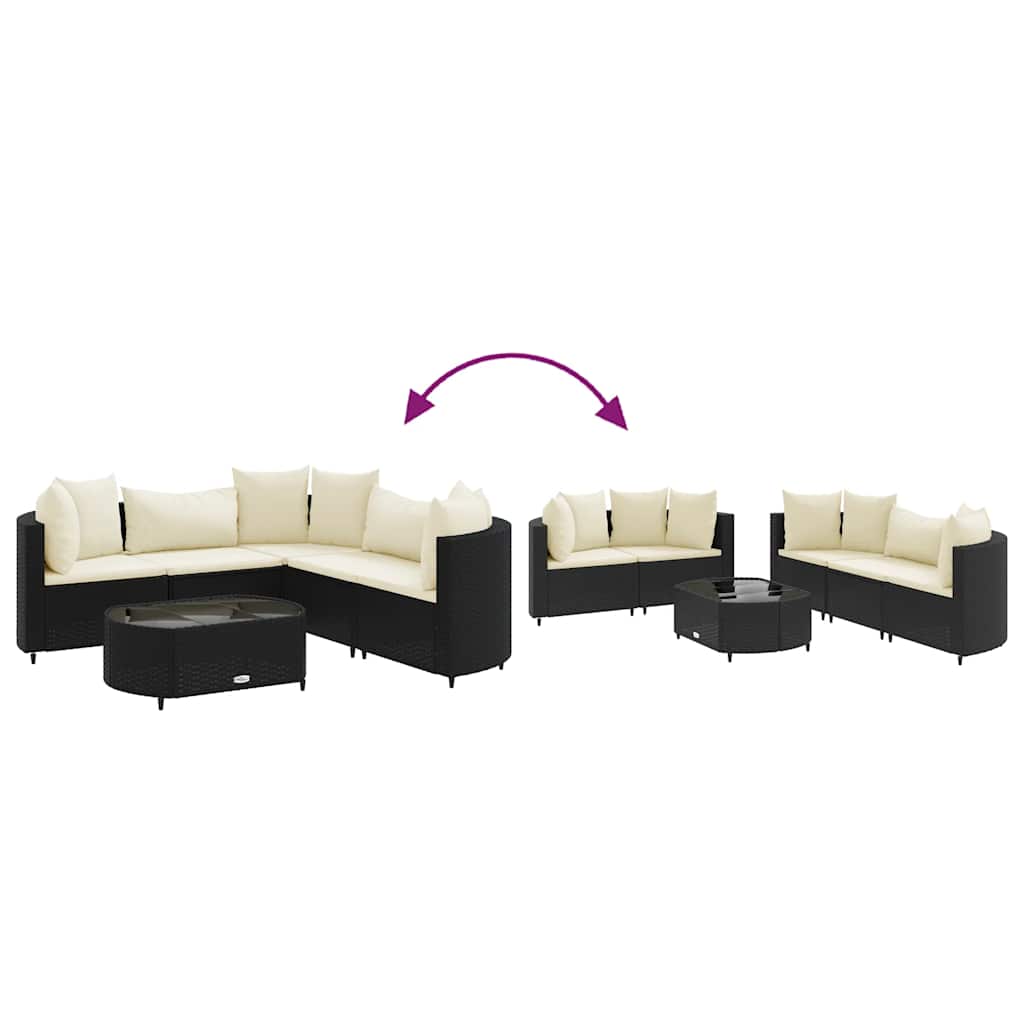 sofasæt til haven 6 dele med hynder polyrattan sort
