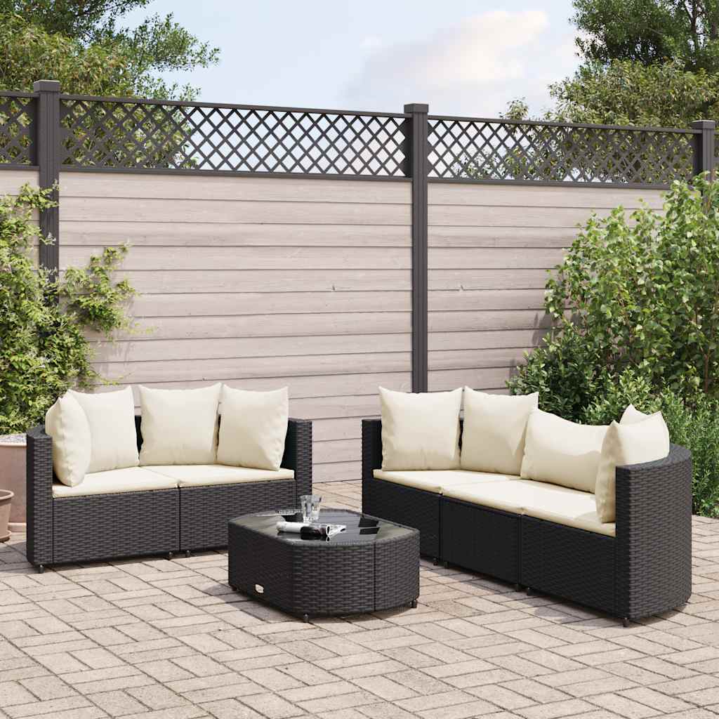 sofasæt til haven 6 dele med hynder polyrattan sort