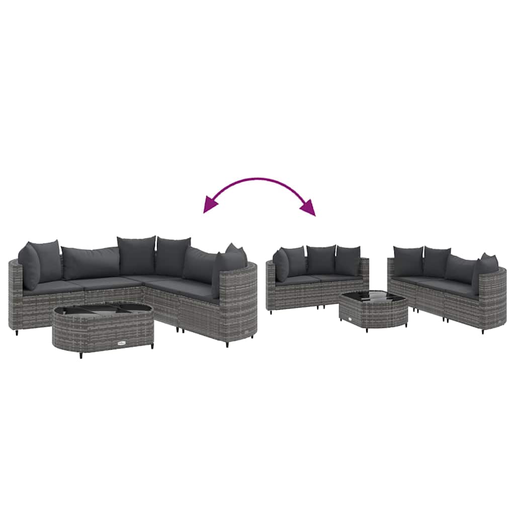 sofasæt til haven 6 dele med hynder polyrattan grå