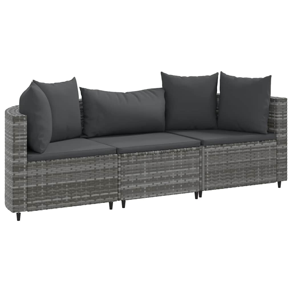havesofasæt 3 dele med hynder polyrattan grå