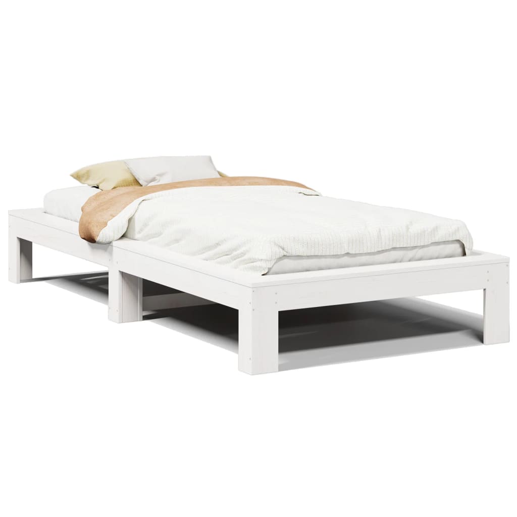 sengeramme uden madras 75x190 cm massivt fyrretræ hvid