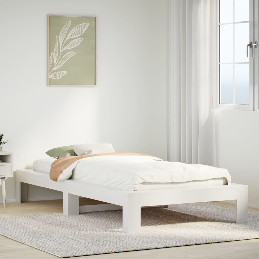 sengeramme uden madras 75x190 cm massivt fyrretræ hvid