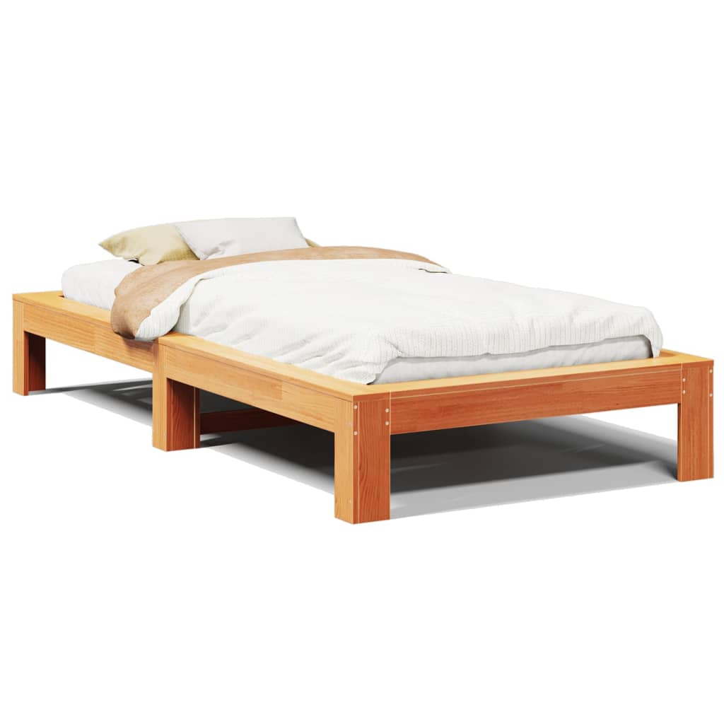 sengeramme uden madras 75x190 cm massivt fyrretræ gyldenbrun