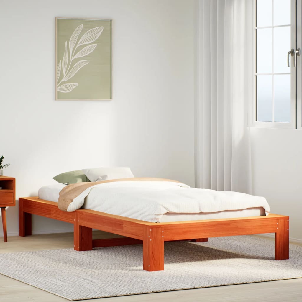 sengeramme uden madras 75x190 cm massivt fyrretræ gyldenbrun