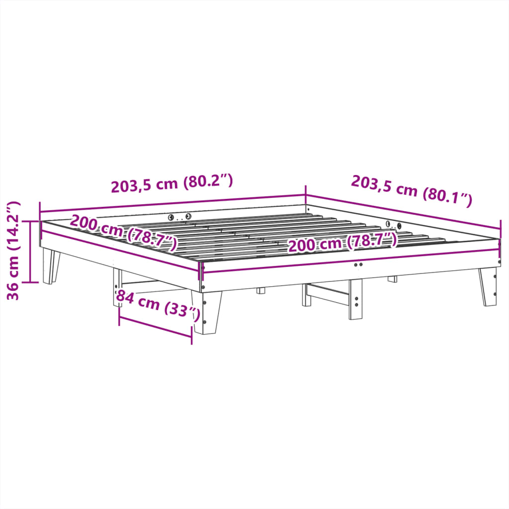 sengeramme uden madras 200x200 cm massivt fyrretræ hvid