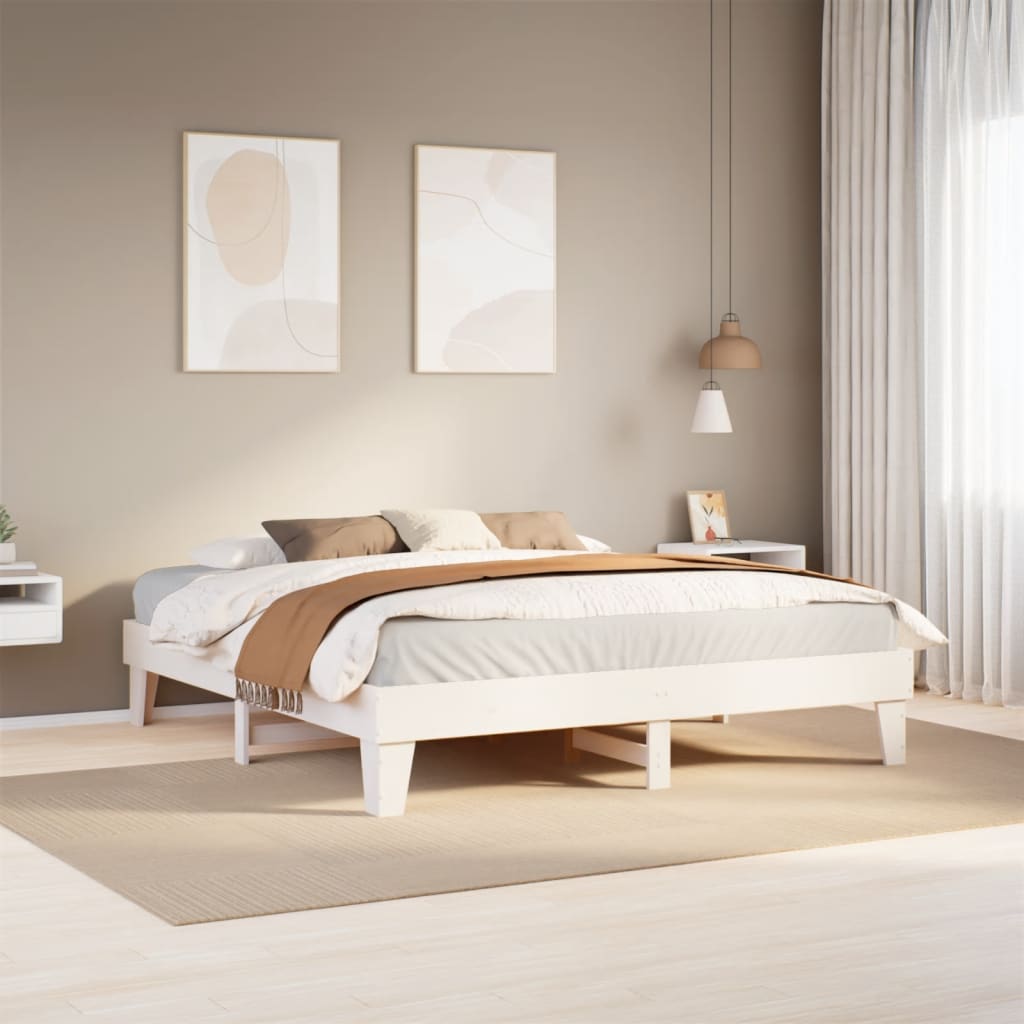 sengeramme uden madras 200x200 cm massivt fyrretræ hvid